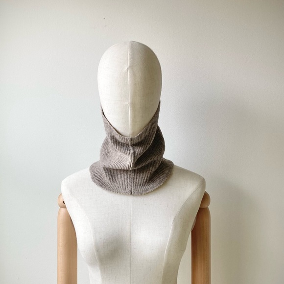 joodito 100% wool mini ribbed tube scarf high cowl collar shawl beige camel tan - Picture 2 of 8
